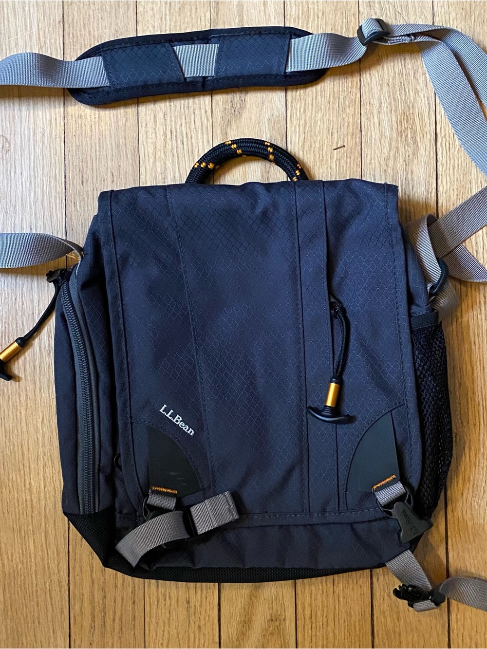 L.L. Bean Technical Messenger Bag Ripstop Nylon Gray Orange Style Hiking Outdoor